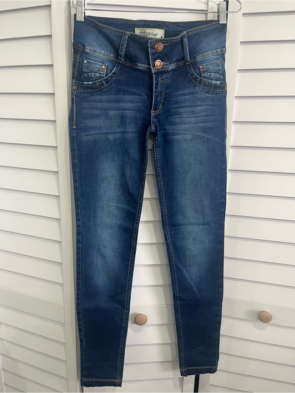 Colombian butt Dark Blue Stretch Jeans.  Size  12 equivalent to USA size 8